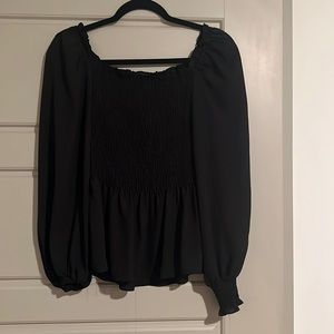 Black ruched puff sleeve blouse